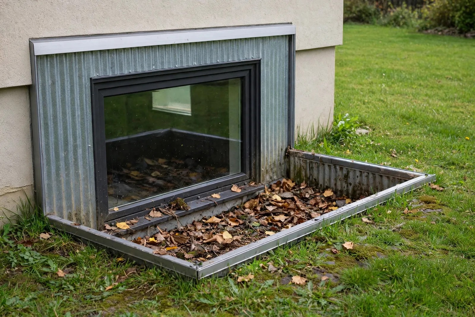 Before photo,  Egress Window Well Cover in Pinefield, by Waldorf Egress Window Company