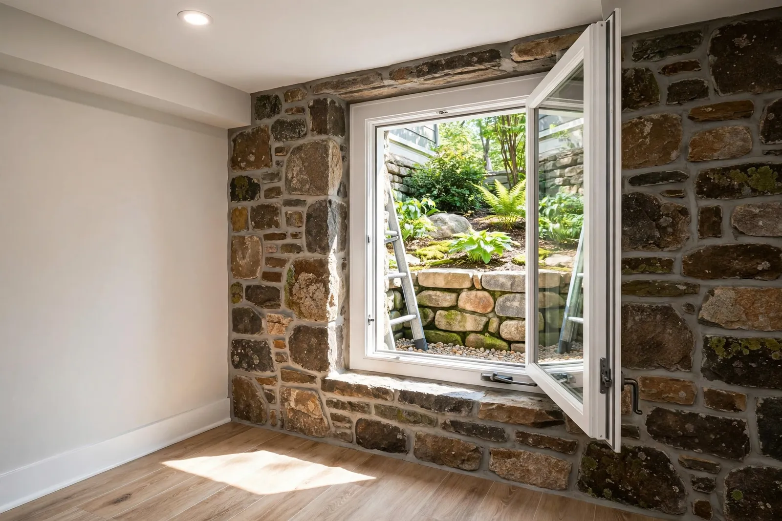 Stone Foundation Egress Windows —  Stone Foundation Egress Installation in Wakefield by Waldorf Egress Window Company